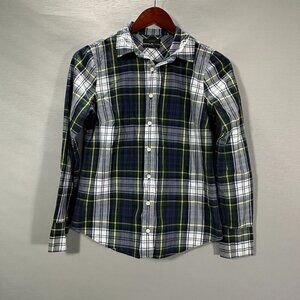 J Crew Perfect Shirt Women 2 Blue Tartan Plaid Cotton Long Sleeve Button Up